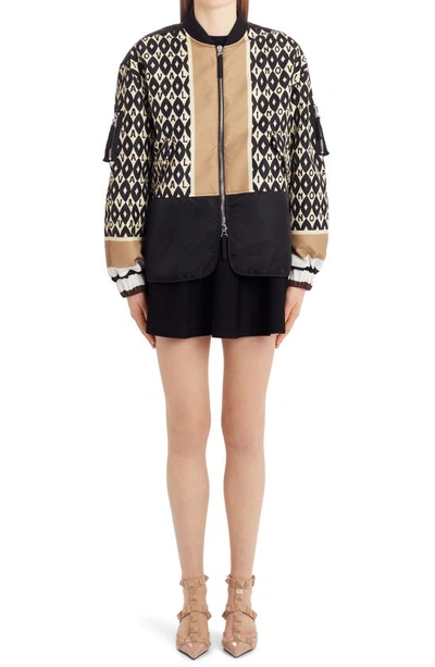 Valentino Archive Print Nylon Bomber Jacket In Black