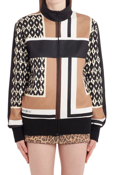 Valentino Logo-print Panelled Jacket In Cream/black