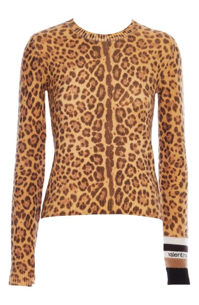 Valentino Leopard Print Wool & Cashmere Sweater In Beige Multi