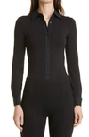 Donna Karan Long Sleeve Button-up Bodysuit In Black