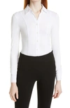 Donna Karan Long Sleeve Button-up Bodysuit In White