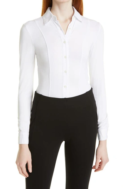 Donna Karan Long Sleeve Button-up Bodysuit In White