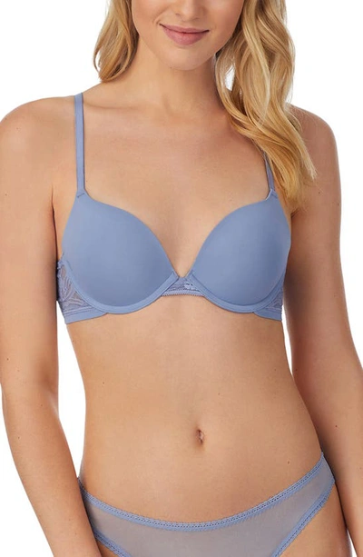 On Gossamer Sleek Micro Lace Underwire Convertible Push-up Bra In Blue Mist