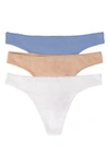 On Gossamer Cabana Cotton 3-pack Thongs In White/ Champagne/ Blue Mist