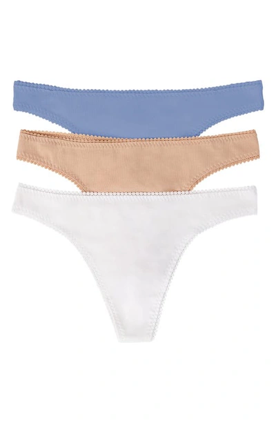 On Gossamer Cabana Cotton 3-pack Thongs In White/ Champagne/ Blue Mist