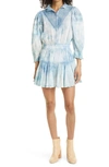 LOVESHACKFANCY VIOLA INDIGO TIE DYE LONG SLEEVE MINIDRESS,LD643-493H