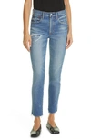 Moussy Hammond High Waist Distressed Raw Hem Skinny Jeans In Blue