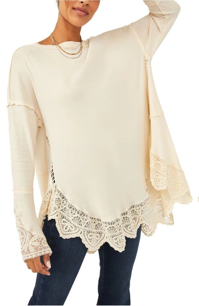 Free People Sparrow Lace Detail Cotton Tunic Top In Ivory