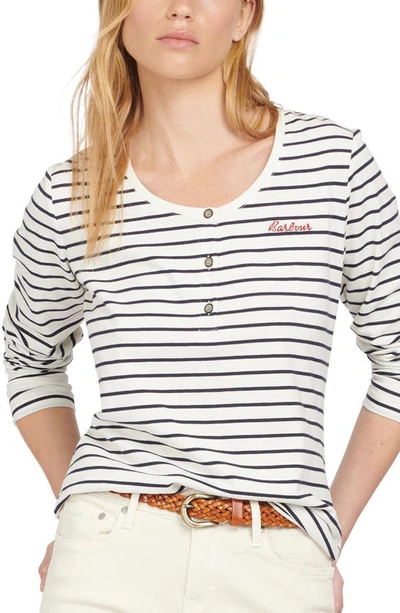 Barbour Stripe Logo Stretch Cotton Top In Cloud Stripe