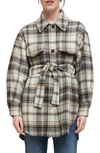 Maje Gavinima Plaid Wool Blend Shirt Jacket In Beige