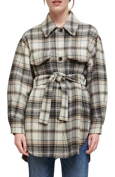 Maje Gavinima Plaid Wool Blend Shirt Jacket In Beige ModeSens