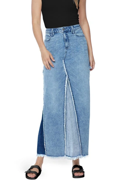 Wash Lab Denim Wash Lab Mix Denim Maxi Skirt In Fade Blue