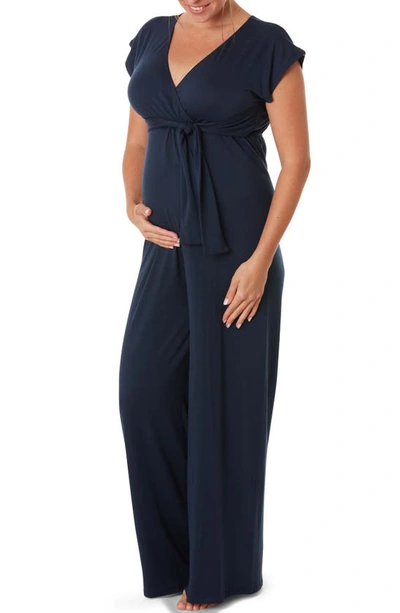 Cache Coeur Maternity Origin Surplice Jumpsuit In Indigo