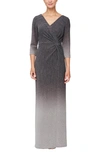 Alex Evenings Ombré Knot Front Gown In Black/ Grey
