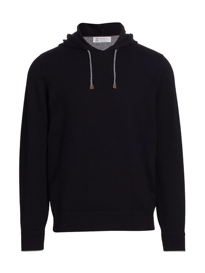 Brunello Cucinelli Cashmere Pull-over Hoodie In Black