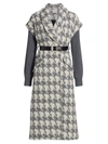 Cinq À Sept Melissa Wool-blend Rib-knit Sleeve Houndstooth Coat In Grey Ivory