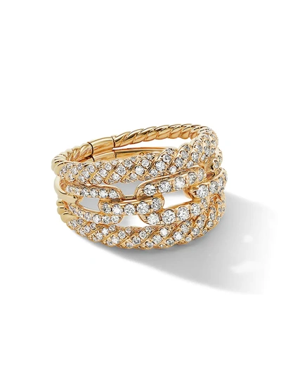 David Yurman 3-row Full Pave Stax Ring With Diamonds And 18k Yellow Gold