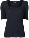 GOODIOUS RIBBED-DETAIL SQUARE-NECK T-SHIRT