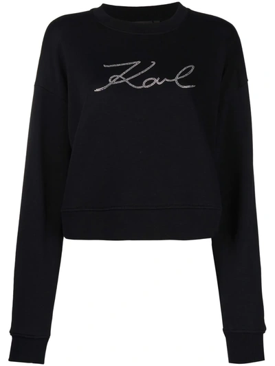 Karl Lagerfeld Rhinestone Logo Sweatshirt In Black
