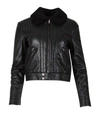 SAINT LAURENT Shearling Collar Quilted Leather Jacket Black