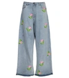 Natasha Zinko Blue Rose-print Wide-leg Jeans In Blue