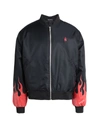 Vision Of Super Black Bomber Flames Man Jacket Red Size L Polyamide In Red