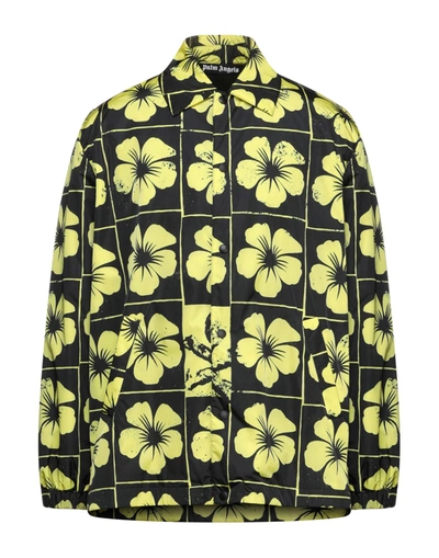 Palm Angels Overcoats In Yellow