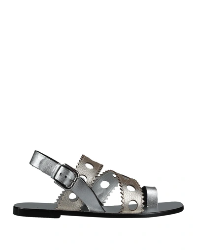 Pollini Toe Strap Sandals In Grey