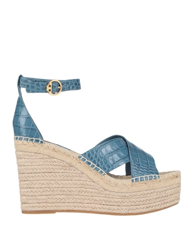 Tory Burch Selby 105 Croc-effect Leather Wedge Espadrille Sandals In Blue