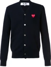 Comme Des Garçons Play Lambswool Cardigan With Red Emblem In Blue