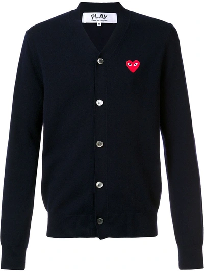 Comme Des Garçons Play Lambswool Cardigan With Red Emblem In Blue