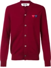 Comme Des Garçons Play Wool Double Heart Cardigan Sweater In Burgundy