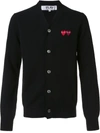 Comme Des Garçons Play Lambswool Cardigan With Red Emblem In Black