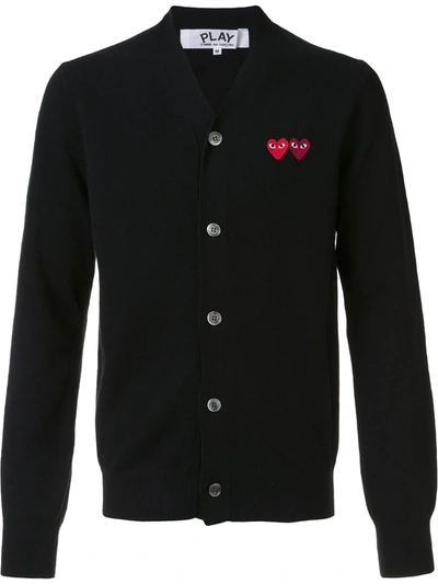 Comme Des Garçons Play Lambswool Cardigan With Red Emblem In Black