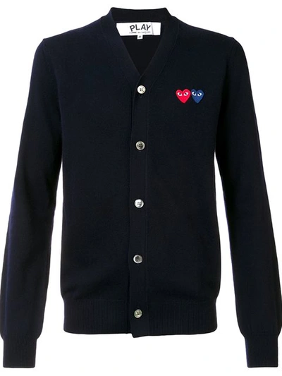 Comme Des Garçons Play 'double Heart' Cardigan In Blue