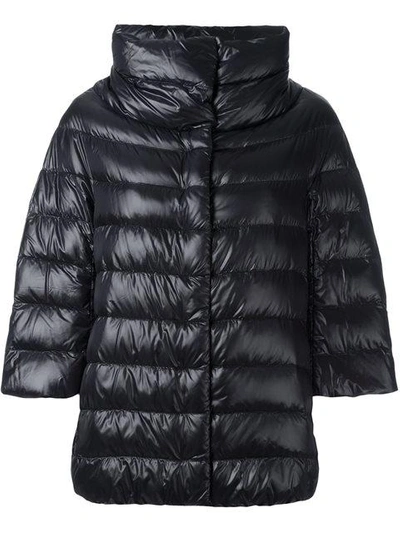 Herno Black Down Three-quarter Cocoon Jacket