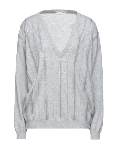 BRUNELLO CUCINELLI BRUNELLO CUCINELLI WOMAN SWEATER LIGHT GREY SIZE XL CASHMERE, POLYAMIDE,14142305HT 7