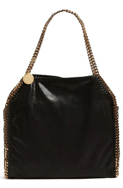 Stella Mccartney Falabella Mini Baby Bella Metallic Faux Suede Shoulder Bag In Black