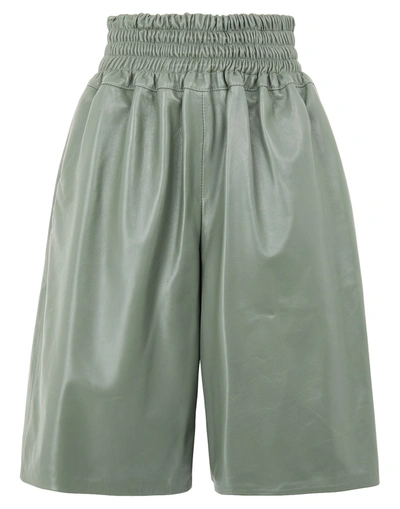 8 By Yoox Leather Pull-on Bermuda Woman Shorts & Bermuda Shorts Sage Green Size 8 Lambskin