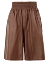 8 By Yoox Leather Pull-on Bermuda Woman Shorts & Bermuda Shorts Brown Size 6 Lambskin