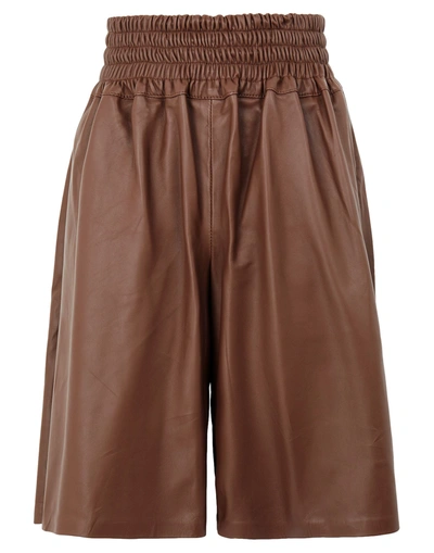 8 By Yoox Leather Pull-on Bermuda Woman Shorts & Bermuda Shorts Brown Size 4 Lambskin