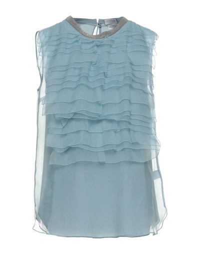 Brunello Cucinelli Tops In Pastel Blue