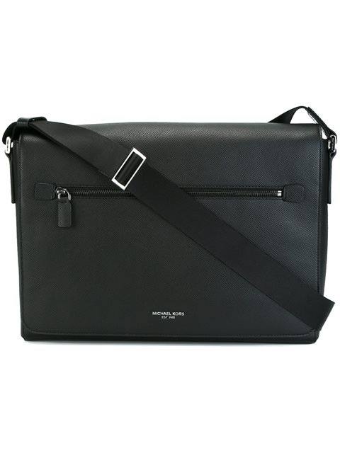 Michael Kors Harrison Large Cross-grain Leather Messenger Bag In Black ...
