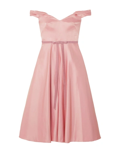 Marchesa Notte Off-the-shoulder Velvet-trimmed Duchesse-satin Midi Dress In Pink