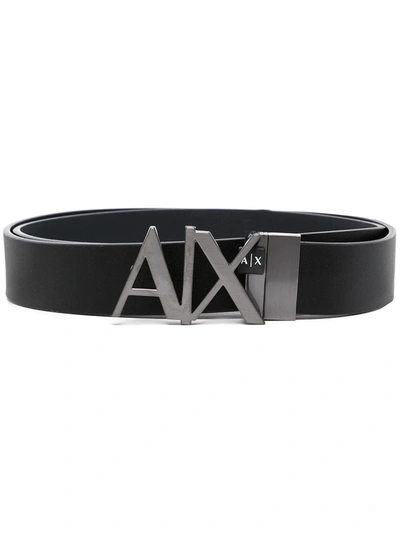 Armani Exchange Logo Plaque Leather Belt In Black