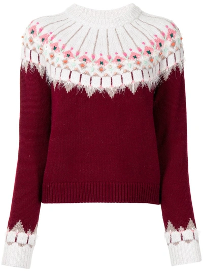 Onefifteen Intarsia-knit Long-sleeve Jumper In Red