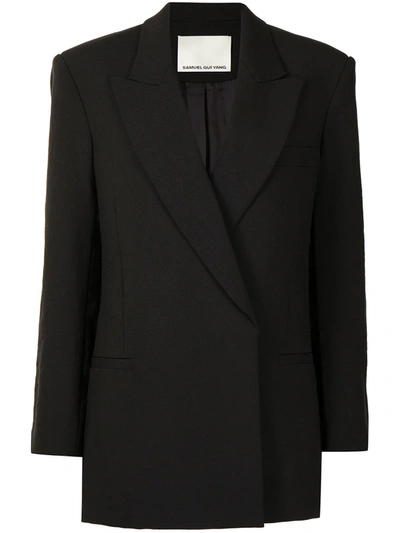Samuel Gui Yang Double-breasted Boxy Blazer In Black