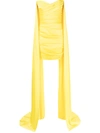 Alex Perry Draped-panel Ruched Dress In Yellow