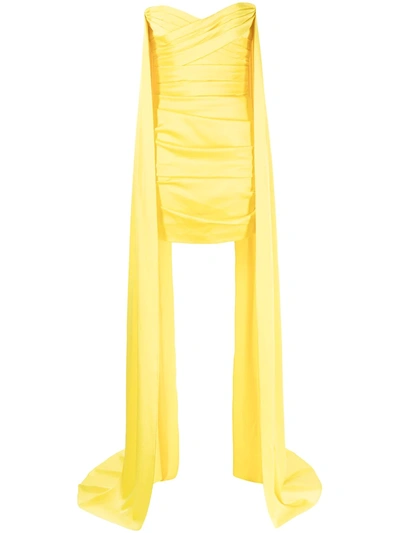 Alex Perry Draped-panel Ruched Dress In Yellow