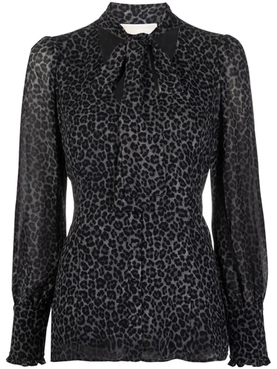Michael Michael Kors Leopard-print Blouse In Grey